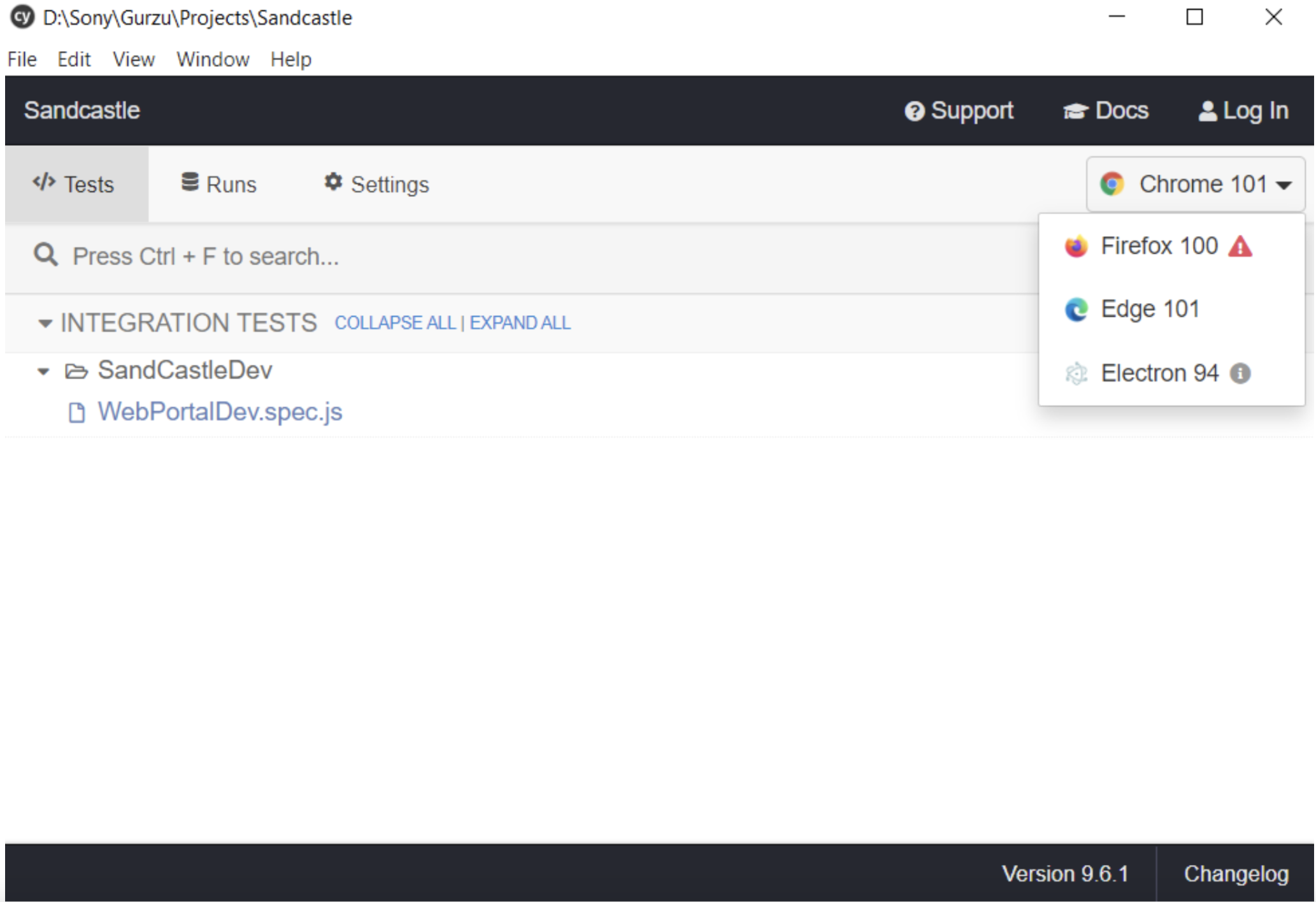 Select browser on cypress web automation
